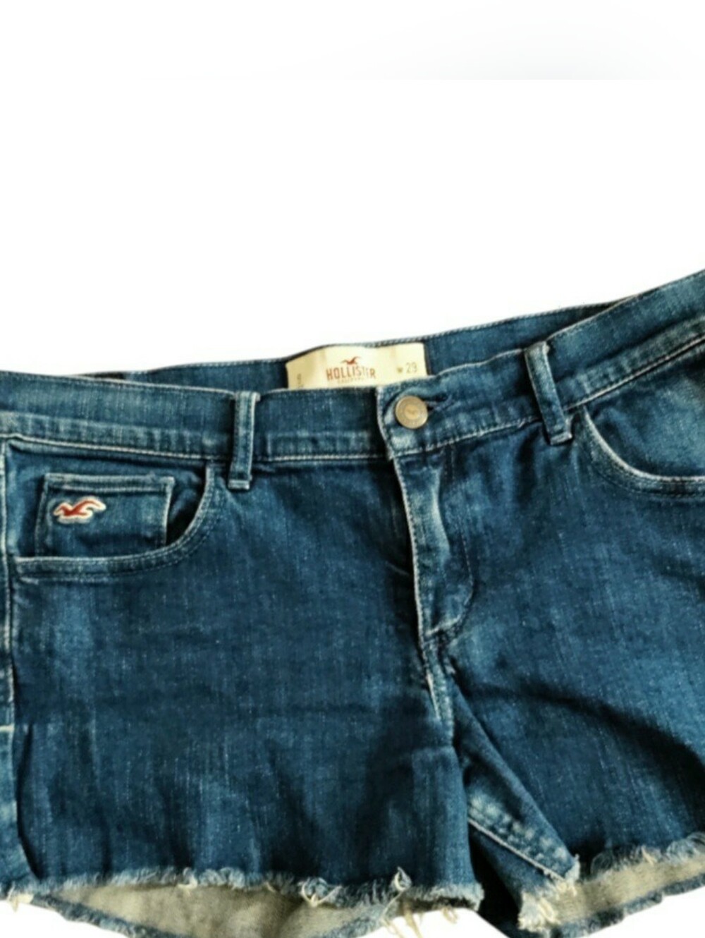 Y2K Hollister Low Rise Cutoff Denim Shortie Shorts Blue Jean Embroidered